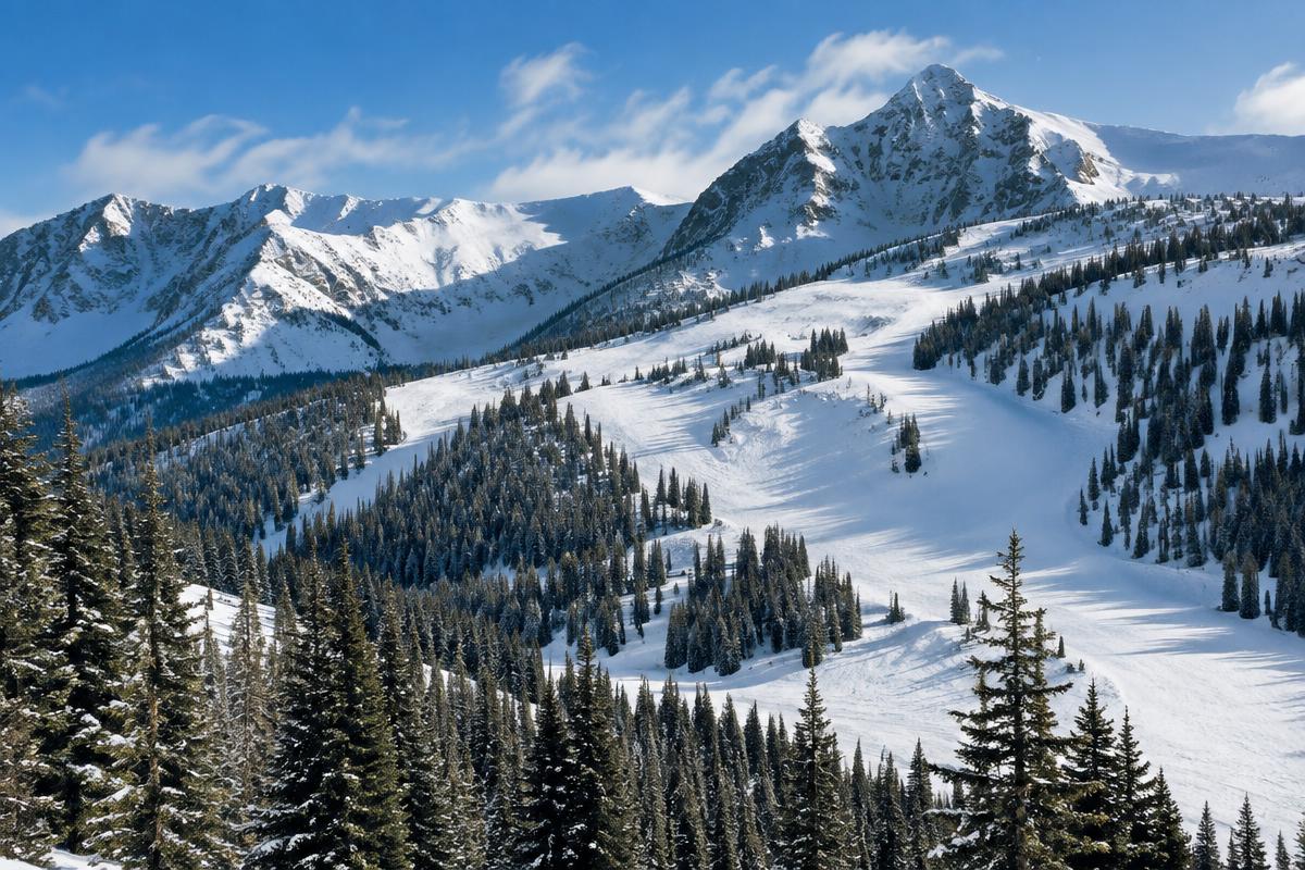 Snow-covered mountain slopes and alpine bowls